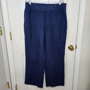 Lilly Pulitzer Navy Blue Linen Wide Leg Pants Pull-on Size Large